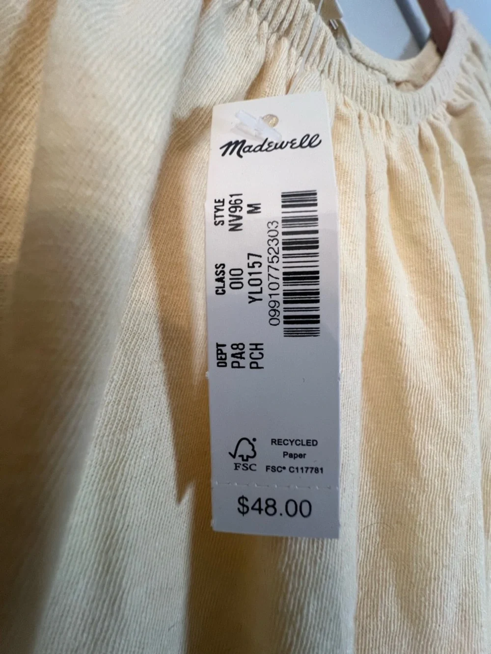Madewell Cotton Linen Blend Sleeveless Bubble Tee Light Yellow Size M NEW Spring